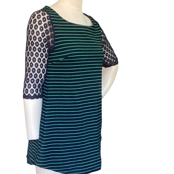 Anthropology Postmark Striped Tunic Lace Sleeves Sz S Blue & Green 91E - Picture 4 of 9